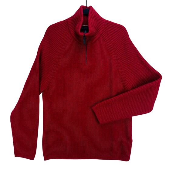 Banana Republic Wool Blend 1/4 Zip Sweater Men's Large Maroon Knit Ribbed - Picture 1 of 10